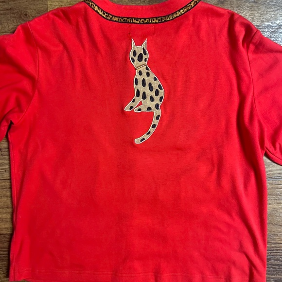 Berek • X-Large • Red • Multi-Color Cats • Embroidery • Cardigan Sweater - Picture 10 of 13